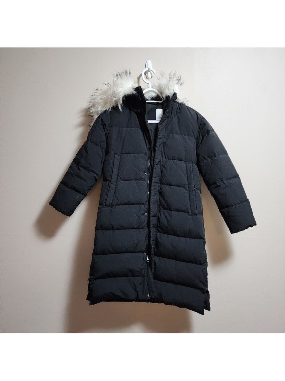 La Dan goose long puffer hooded quilted jacket color black size medium